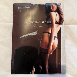 Vintage Victoria's Secret Very Sexy Black Glamour Lace Back Seam Thigh Highs